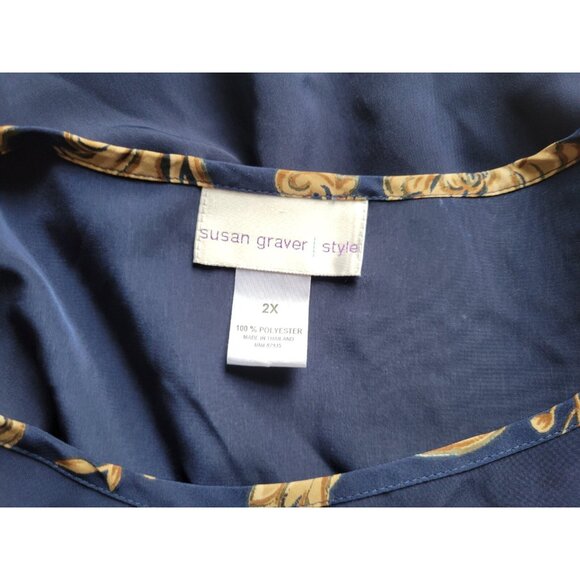 Susan Graver QVC Womens Top 2X Plus Tee Blue Pullover Polyester Career BLU147E - Picture 6 of 7